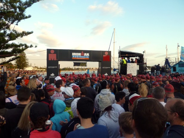 Ironman Triathlon competitors at the start of their long pilgrimage.