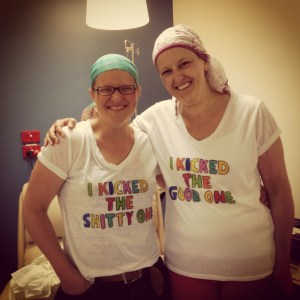 Mel's crazy visitor with rainbow coloured t-shirts, streamers